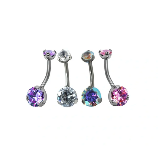 F-136 Titanium CZ Prong Navel Curved Barbell 14G