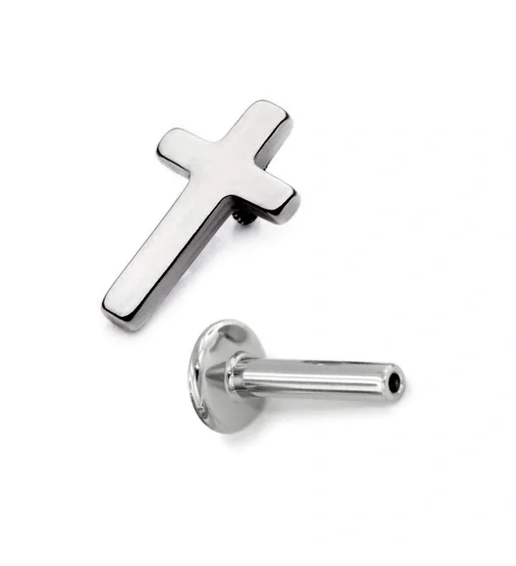 F-136 Titanium Cross Labret Internally Threaded Top 16G
