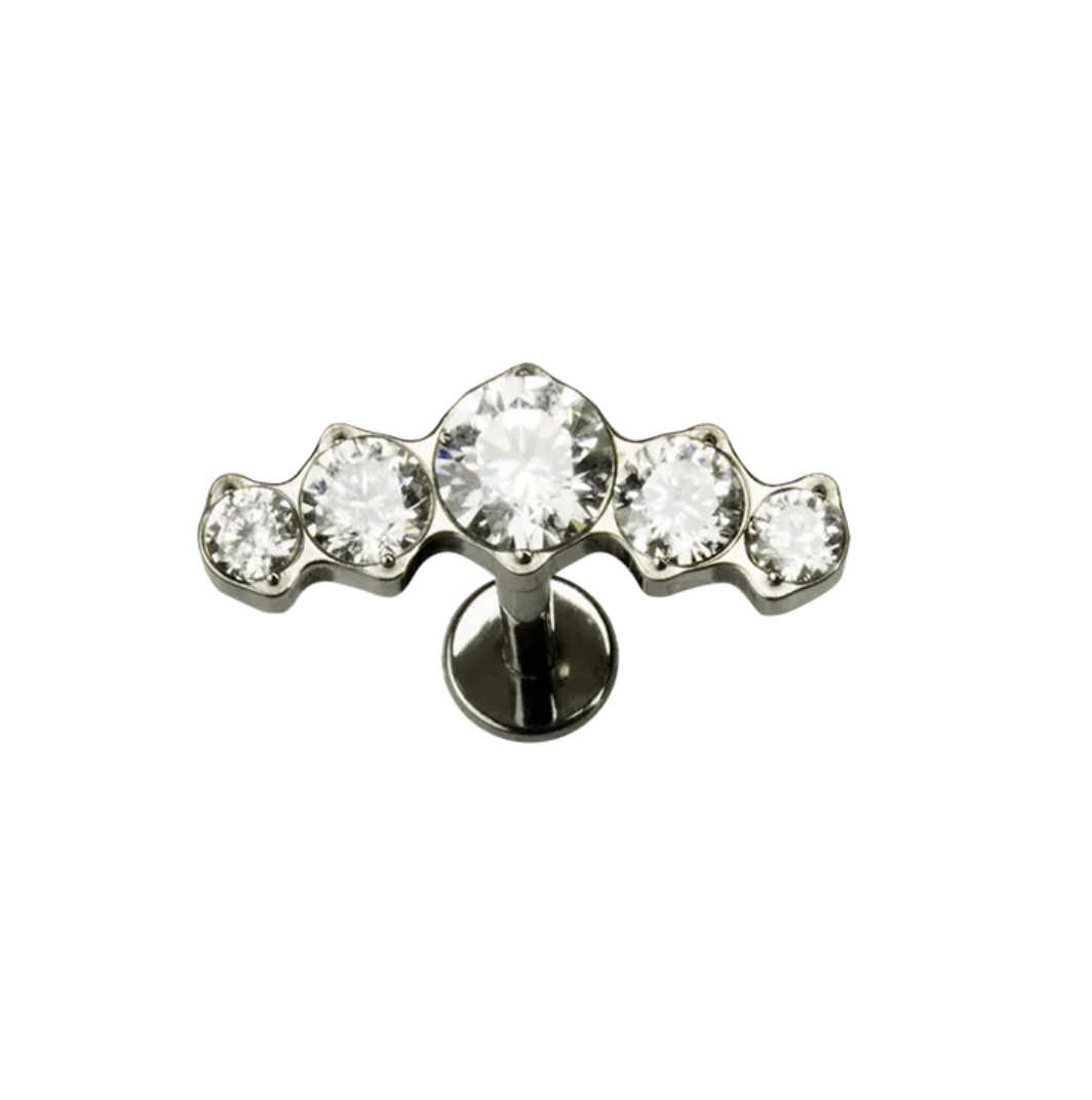 F-136 Titanium Clear 5 Gemstone Chevron Internally Threaded 16G