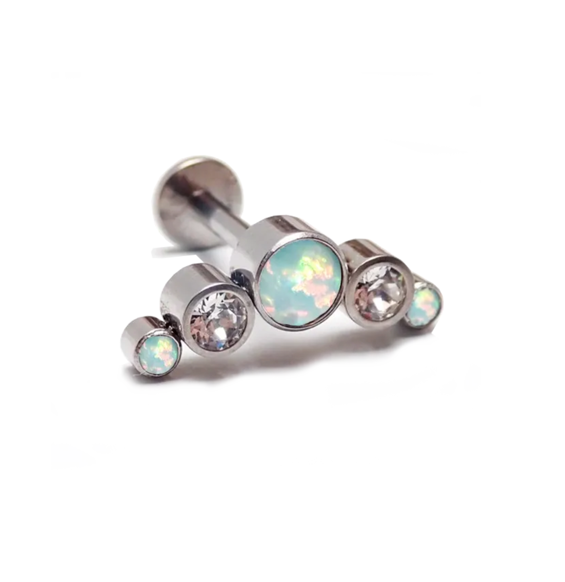 F-136 Titanium Chevron Opal and CZ Cluster Labret Internally Threaded Top 16G