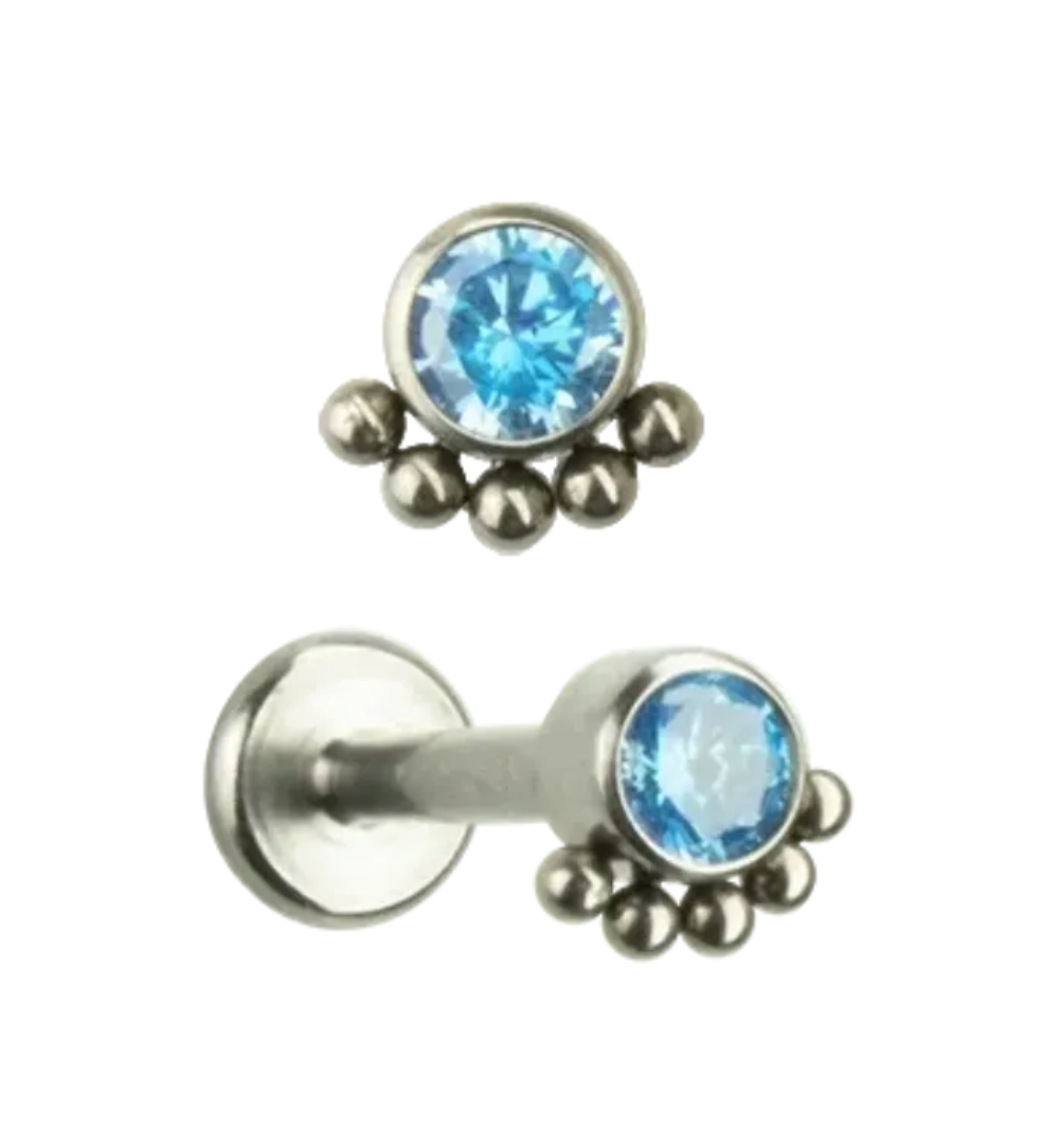 F-136 Titanium Blue Single Gemstone with 5 Dots Internally Threaded 16G