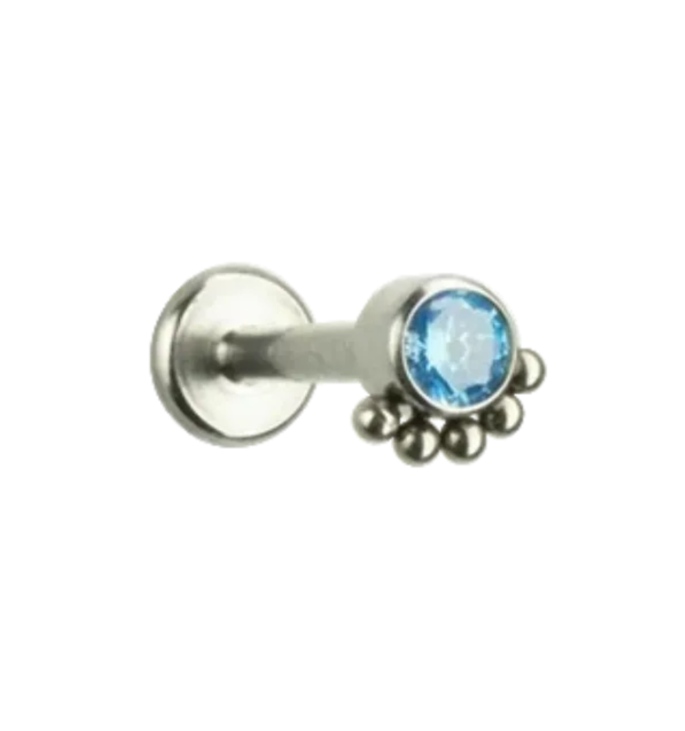 F-136 Titanium Blue Single Gemstone with 5 Dots Internally Threaded 16G