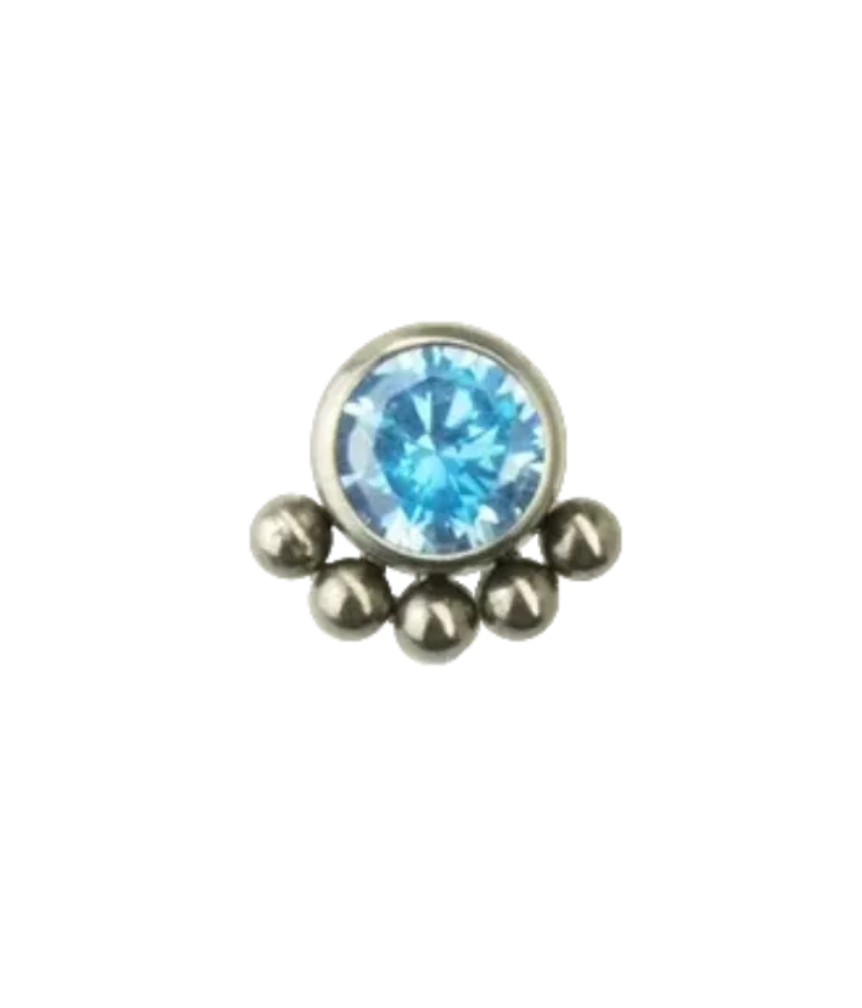 F-136 Titanium Blue Single Gemstone with 5 Dots Internally Threaded 16G