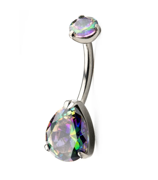 F-136 Titanium Pear Gem Prong Internally Threaded Navel Curved Barbell 14G