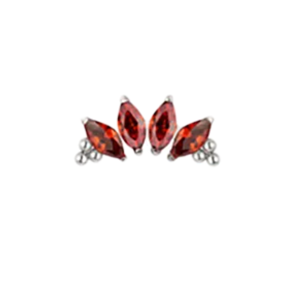 F-136 Titanium Red Gemstone Marquise Chevron Internally Threaded 16G