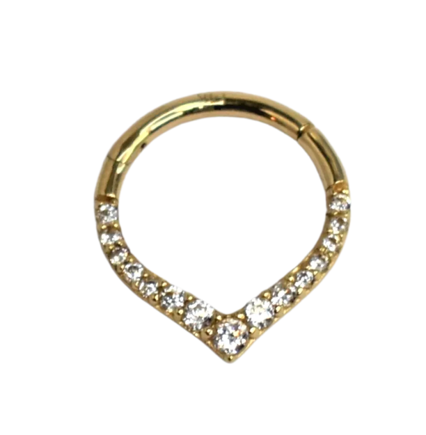 14K Gold Hinged Hoop V-Shaped Gemstone Earrings