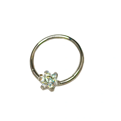 14k Gold Flower Hinged Hoop