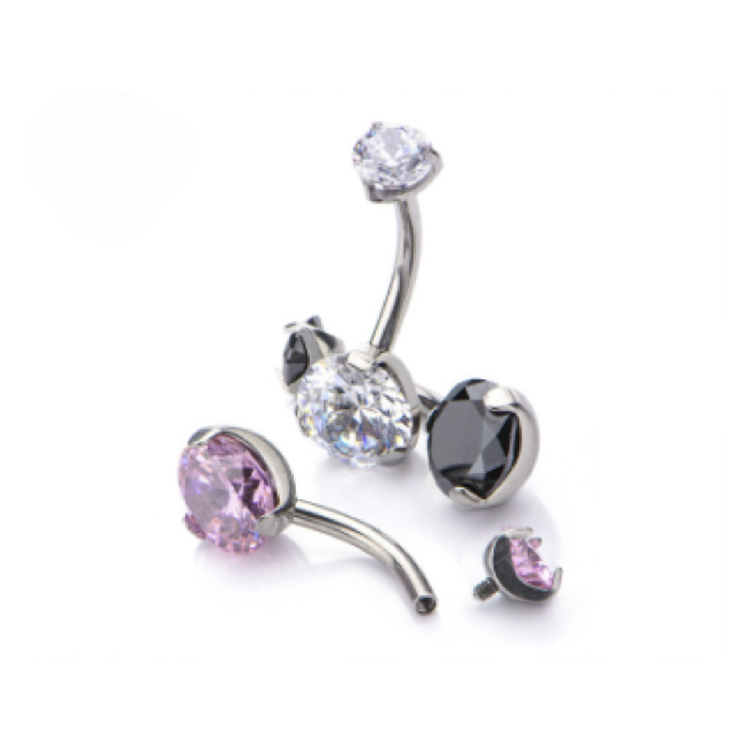 F-136 Titanium CZ Prong Navel Curved Barbell 14G