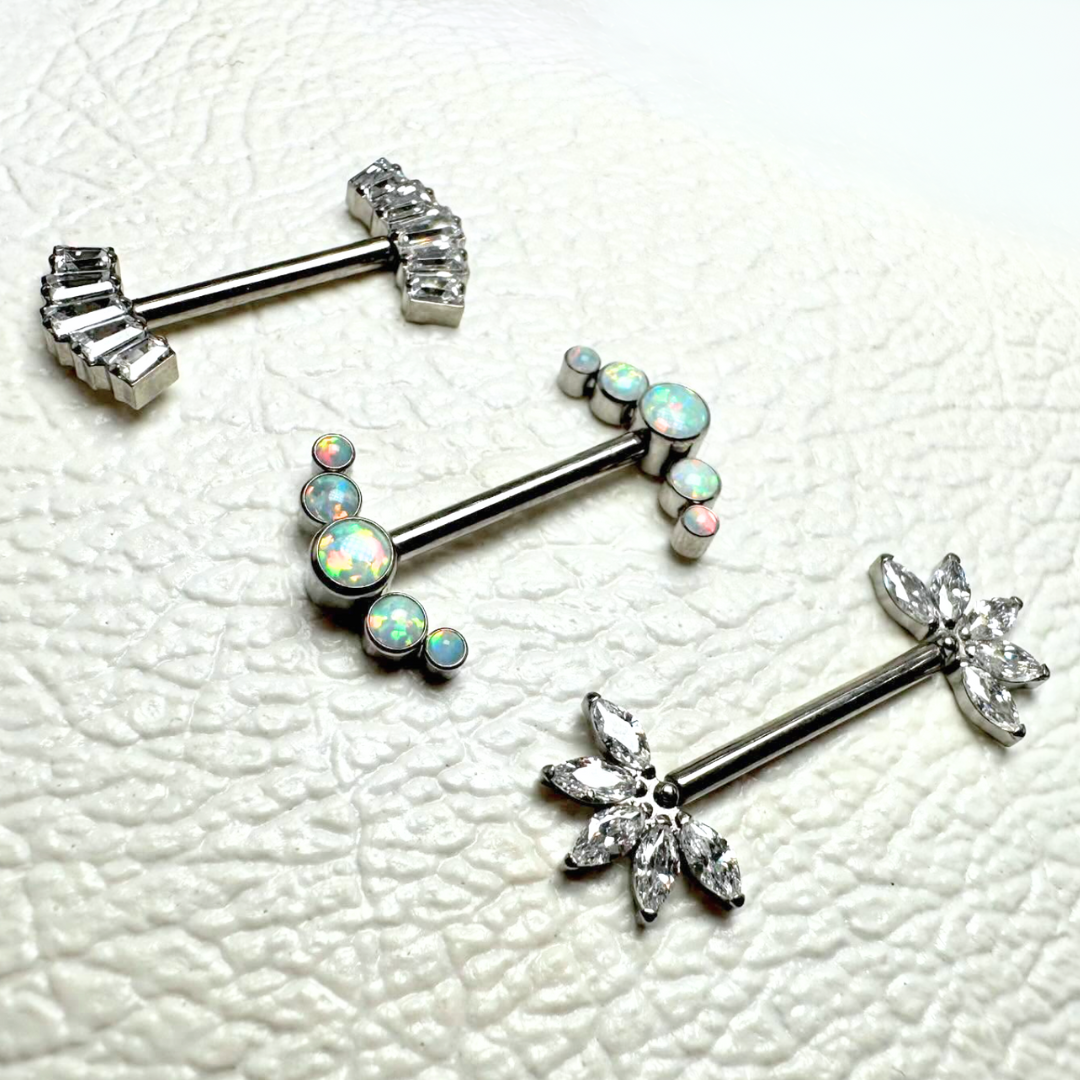 F-136 Titanium Flower Gemstone Threadless Nipple Barbell 14G