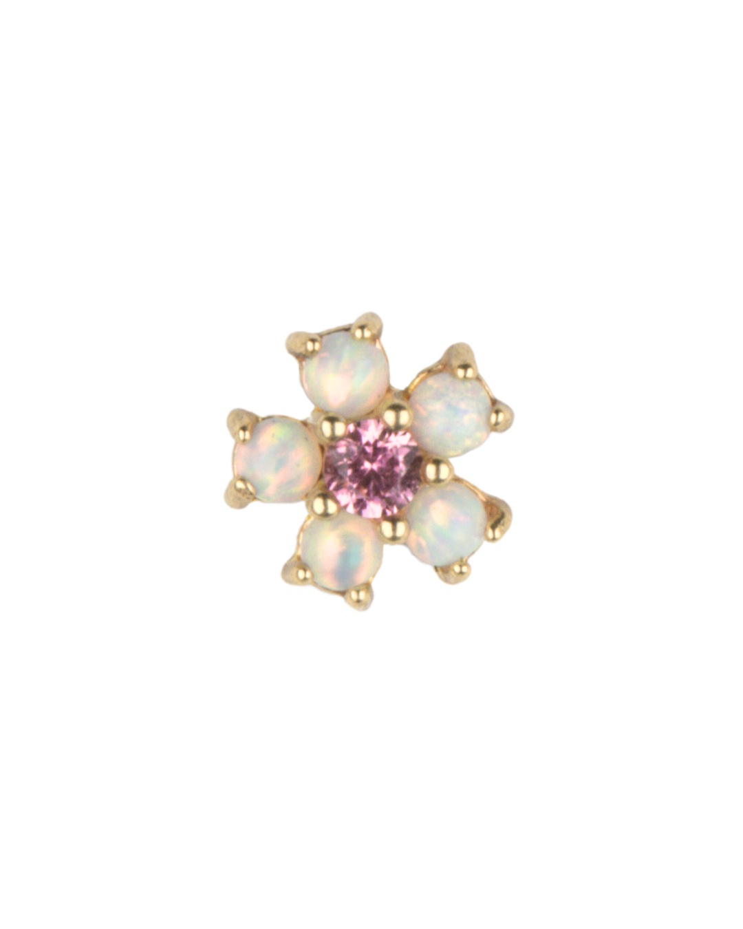 14K Gold Mini Daisy Opal & Pink Gemstone Threadless Top