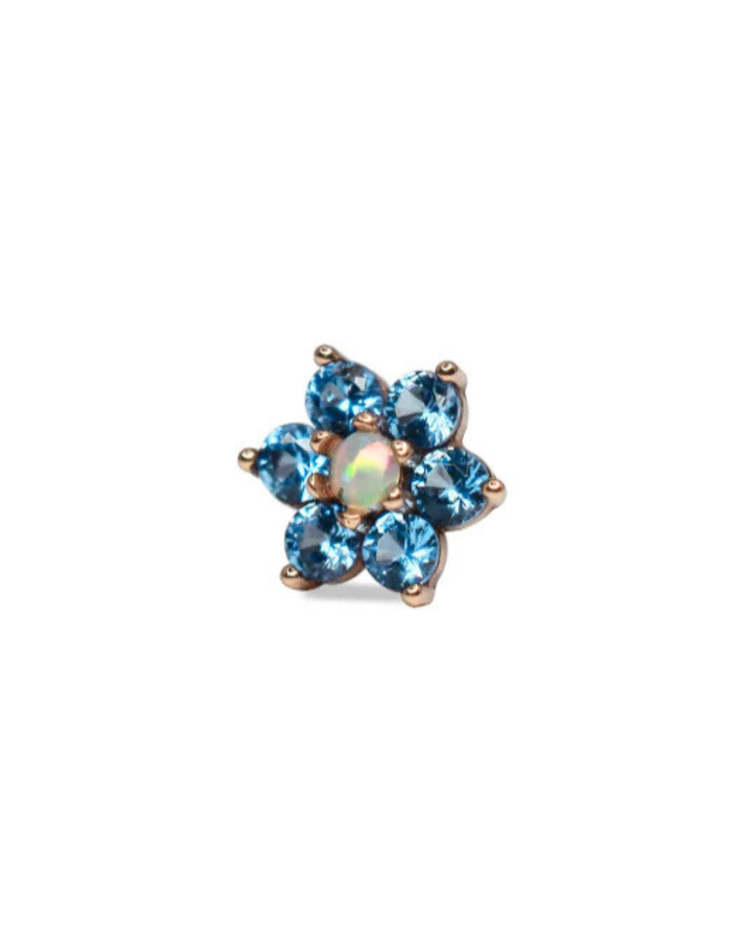 14K Gold Daisy Denim Blue and White Opal Center Threadless Top