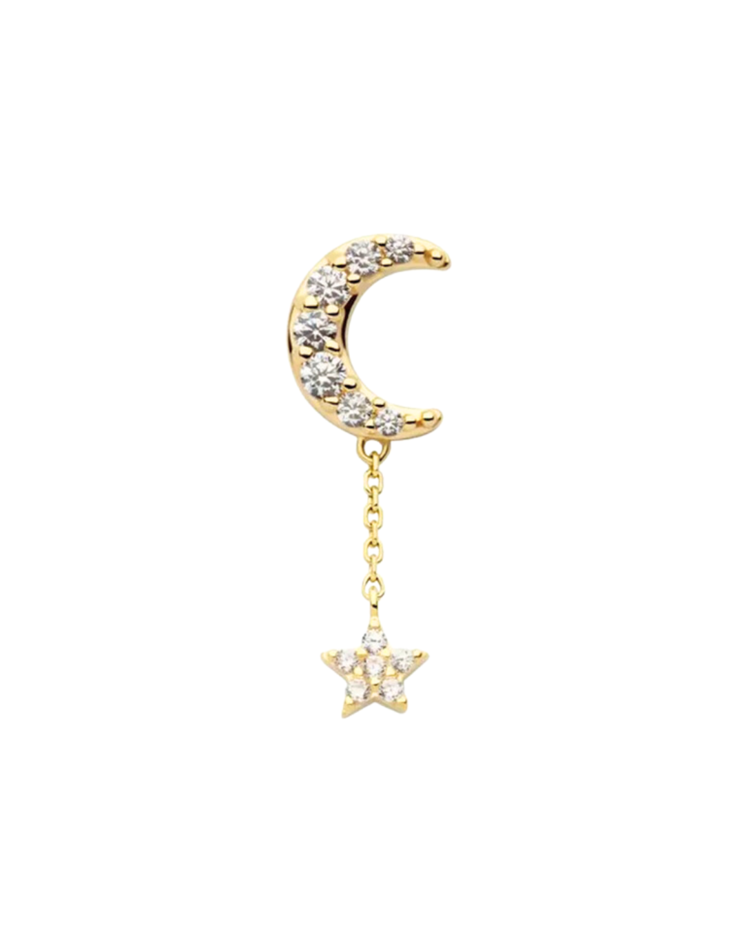 14K Gold Crescent Moon Star Gemstone Dangle Threadless Top