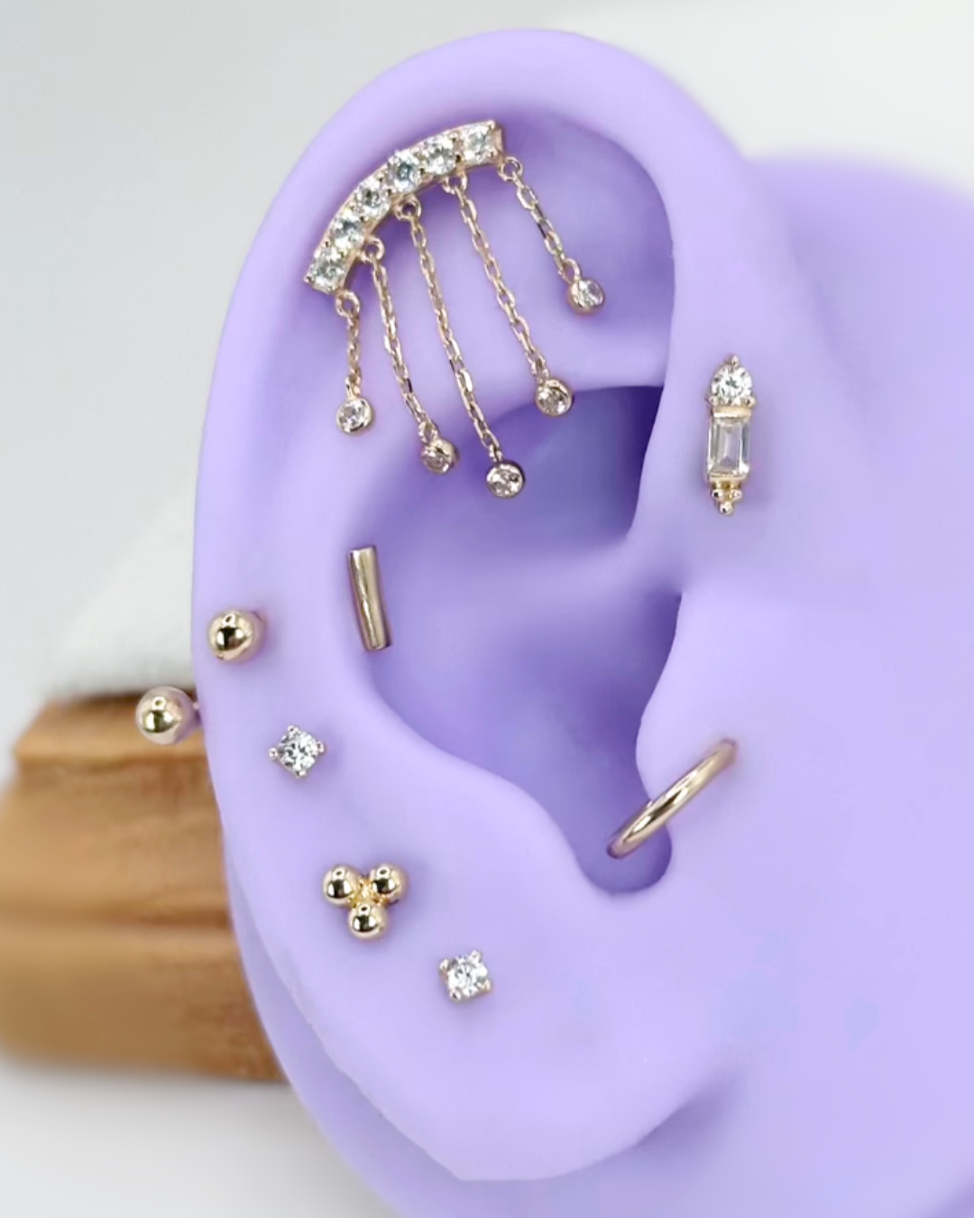 14K Gold Beaded Baguette Gemstone Threadless Top