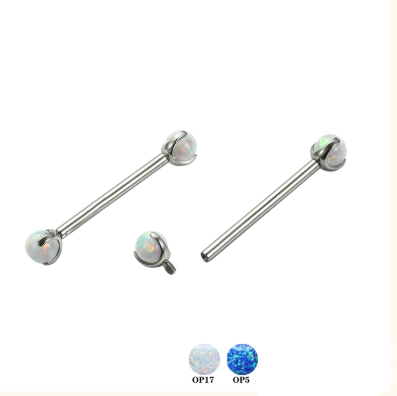 F-136 Titanium Prong Opal Internally Threaded Nipple Barbell 14G