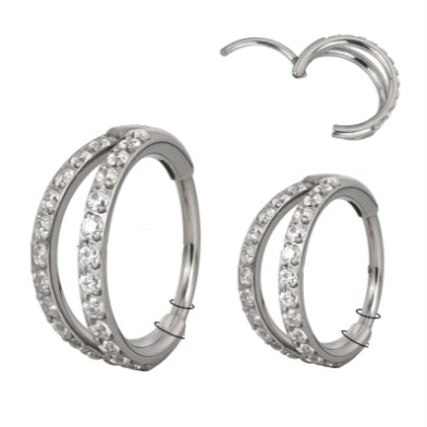 F-136 Titanium Double Paved Hinged Hoop 18G