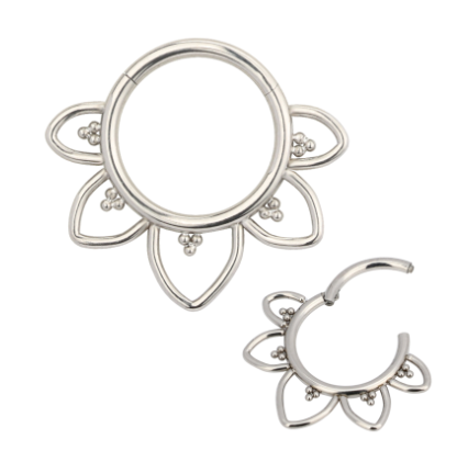 Titanium Boho Flower Design Hinged Hoop