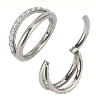 F-136 Titanium Half-Paved Gemstone Hinged Hoop 18G