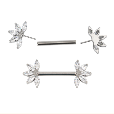 F-136 Titanium Flower Gemstone Threadless Nipple Barbell 14G