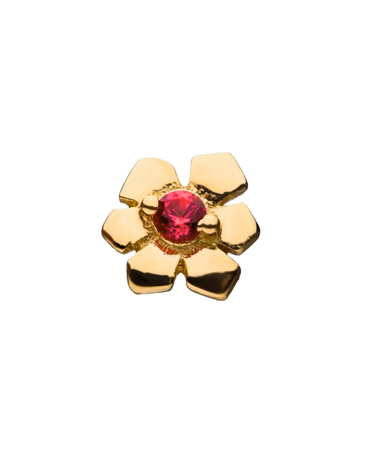 14K Gold Flower with Red Gemstone Threadless Top