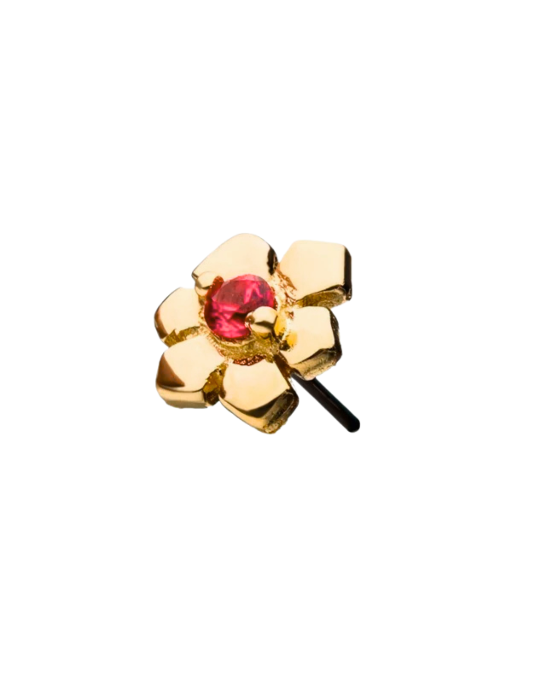 14K Gold Flower with Red Gemstone Threadless Top