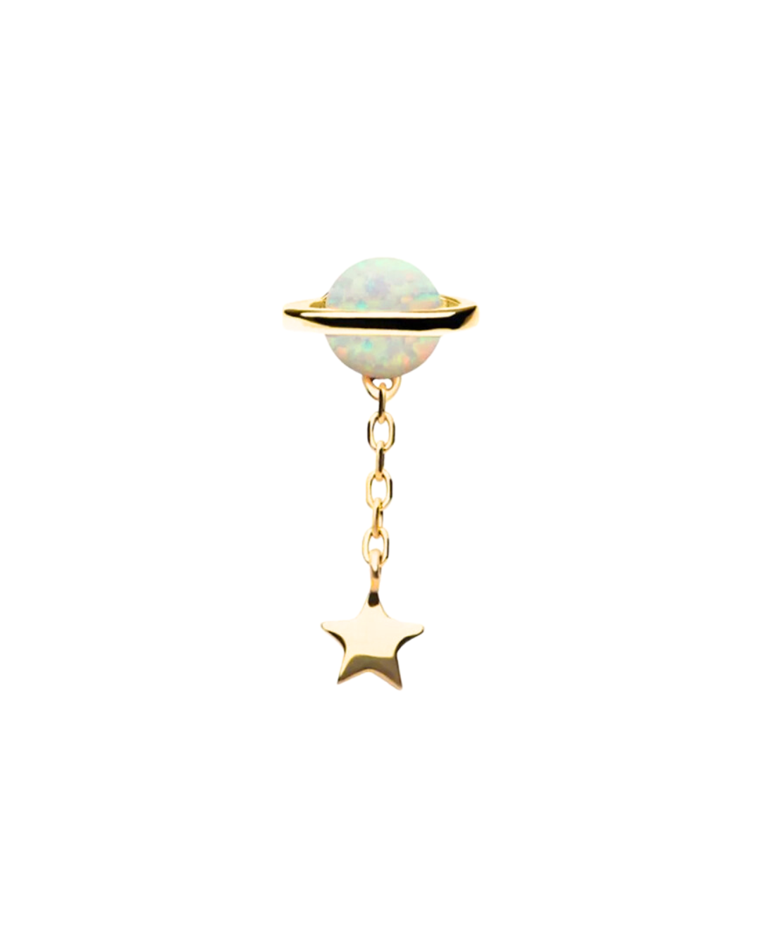 14K Gold Celestial Opal Saturn Dangle Threadless Top