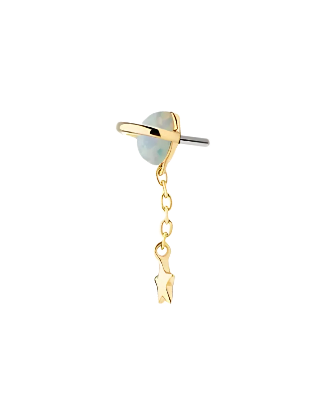 14K Gold Celestial Opal Saturn Dangle Threadless Top