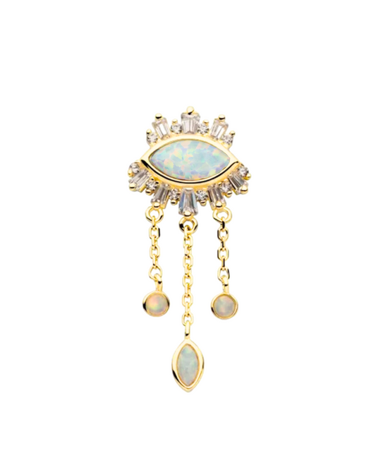 14K Gold Opal Eye Chain Dangle Threadless Top