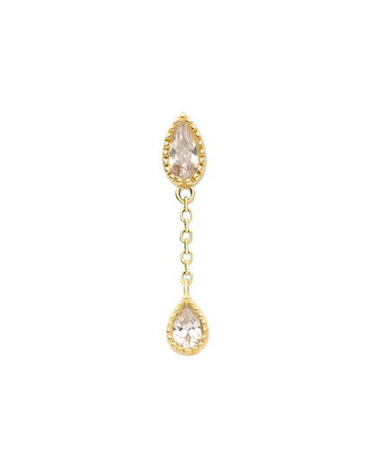 14K Gold Teardrop Gemstone Dangle Threadless Top