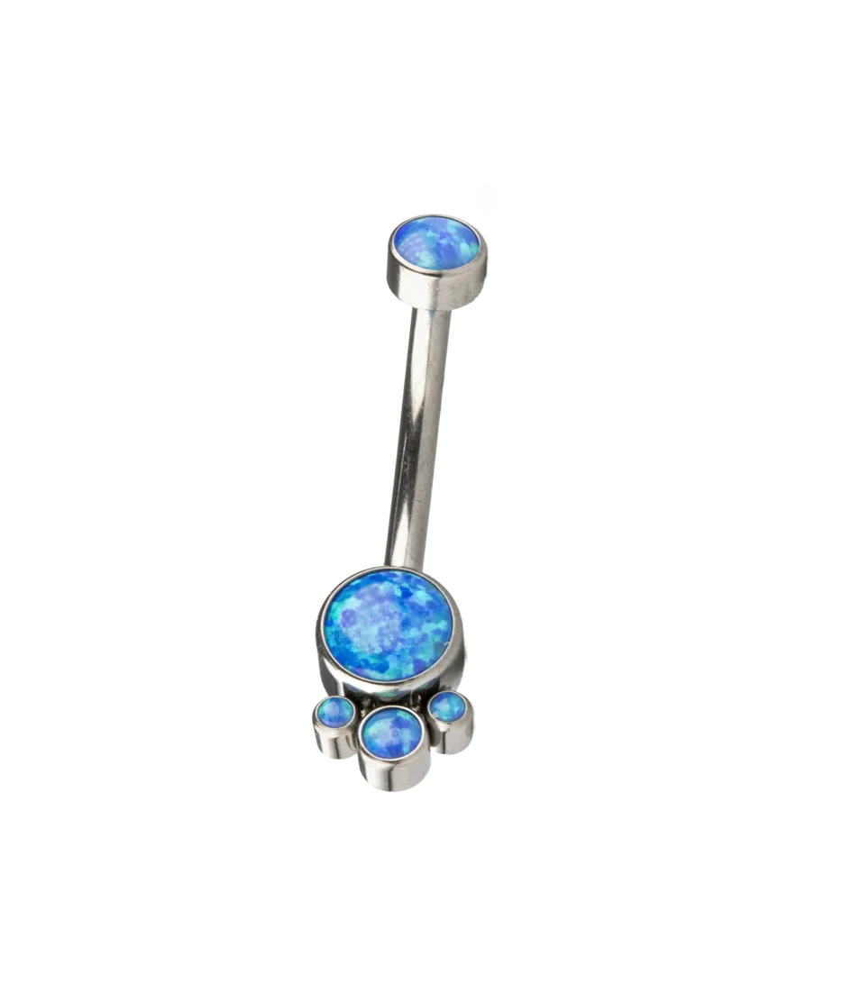 F-136 Titanium Paw Opal Cluster Navel Curved Barbell 14G