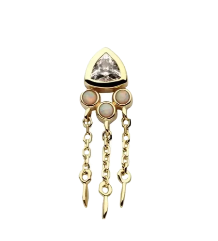 14k Gold Trilliant Cut Opal Dangle Threadless Top