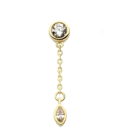 14k Gold Bezel Double Gemstone Dangle Threadless