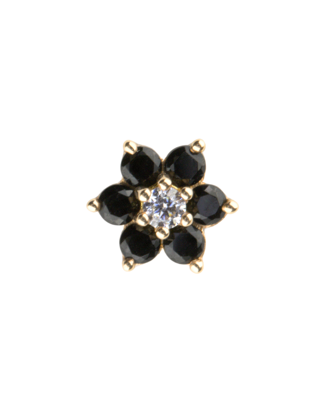 14K Gold Daisy Black with Clear Center Threadless Top