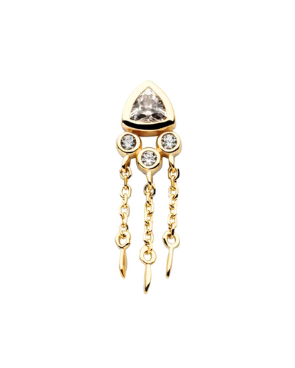 14K Gold Trilliant Cut Gemstone Dangle Threadless