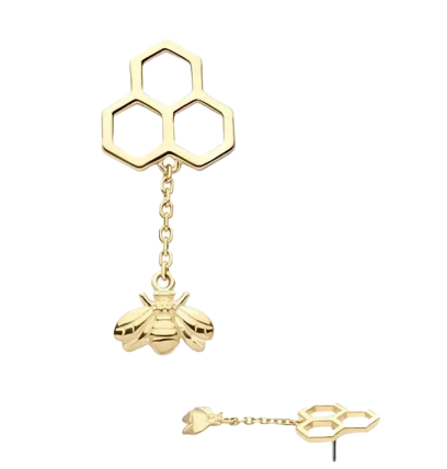 14k Gold Bee Top Dangle 14kt Threadless